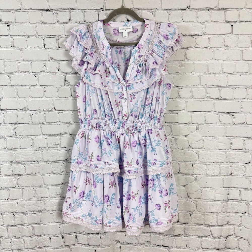 LoveShackFancy Target Floral Ruffle Mini Dress Lavender Pink Coquette Women L - Picture 4 of 13